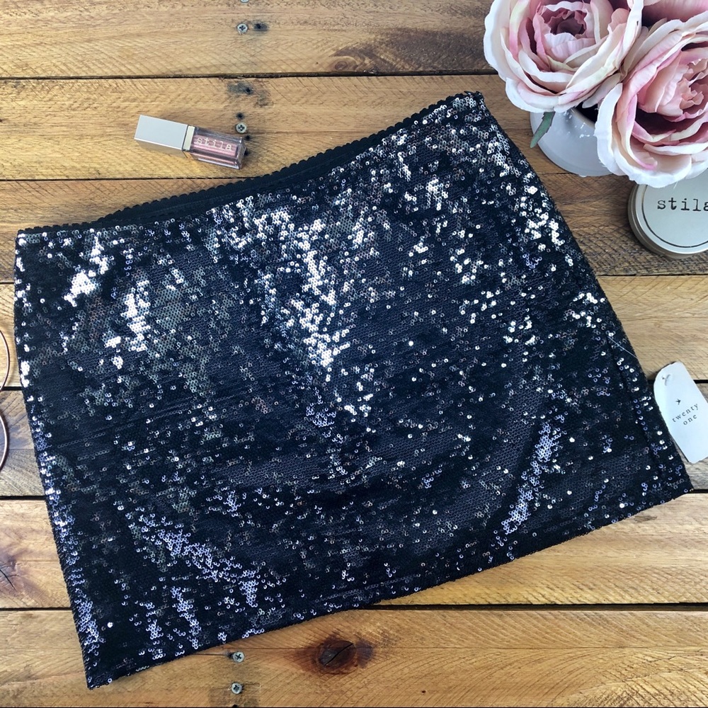 Black Sequin Mini Skirt